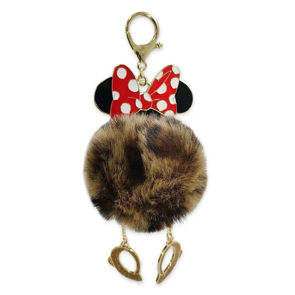 Minnie Mouse Fuzzy Pom Pom Bag Charm Flair Jeweled Bow / Key Chain Disney NWT
